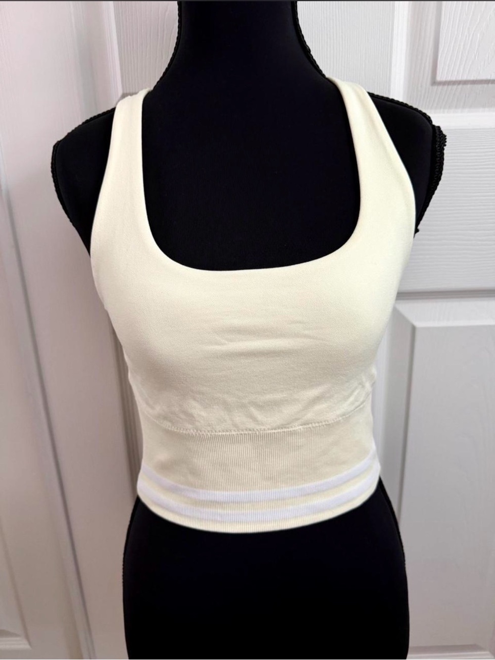 cream ribbed racerback open back crop tank